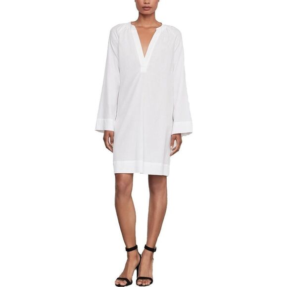 BCBGMAXAZRIA Roxanne Long Sleeve A-Line Mini Tunic Shift Dress White XS - Picture 2 of 5